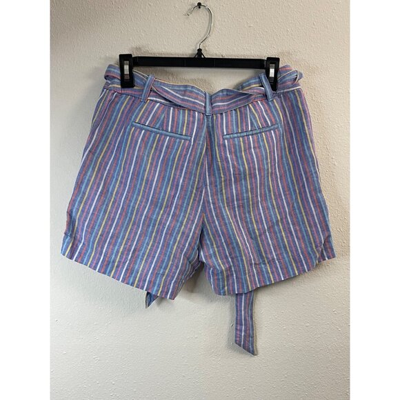 Talbots Petite 4P Blue Striped Shorts With Tie Belt Cotton & Linen Blend - Picture 9 of 12
